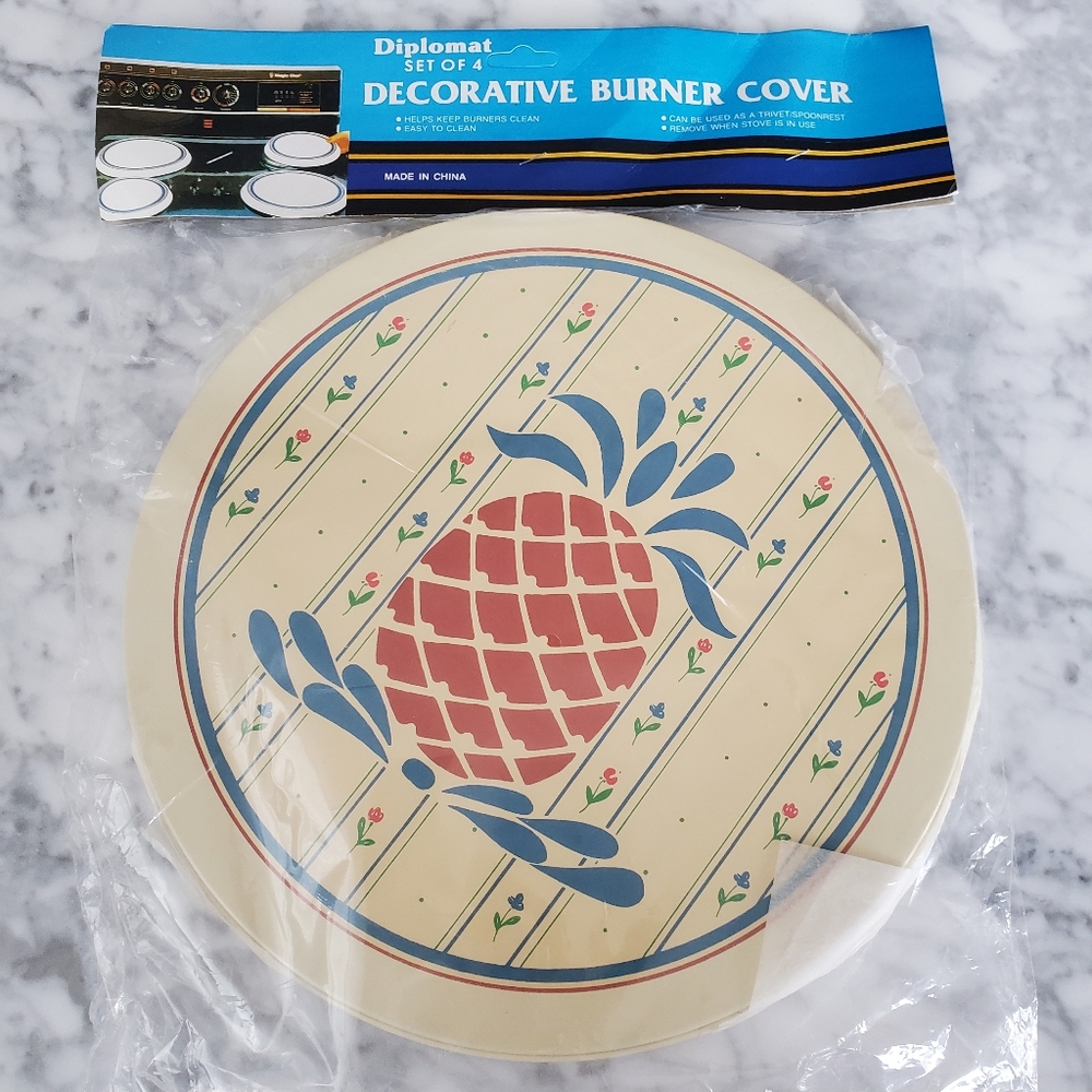 Vintage Electric Stove Top Burner Covers Decorative Pineapple  NOS Set of (4)